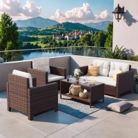 Homall 4 Pieces Patio Furniture Sets Rattan Chair Wicker Conversation Sofa Set Outdoor Indoor Backyard Porch Garden Poolside Ba