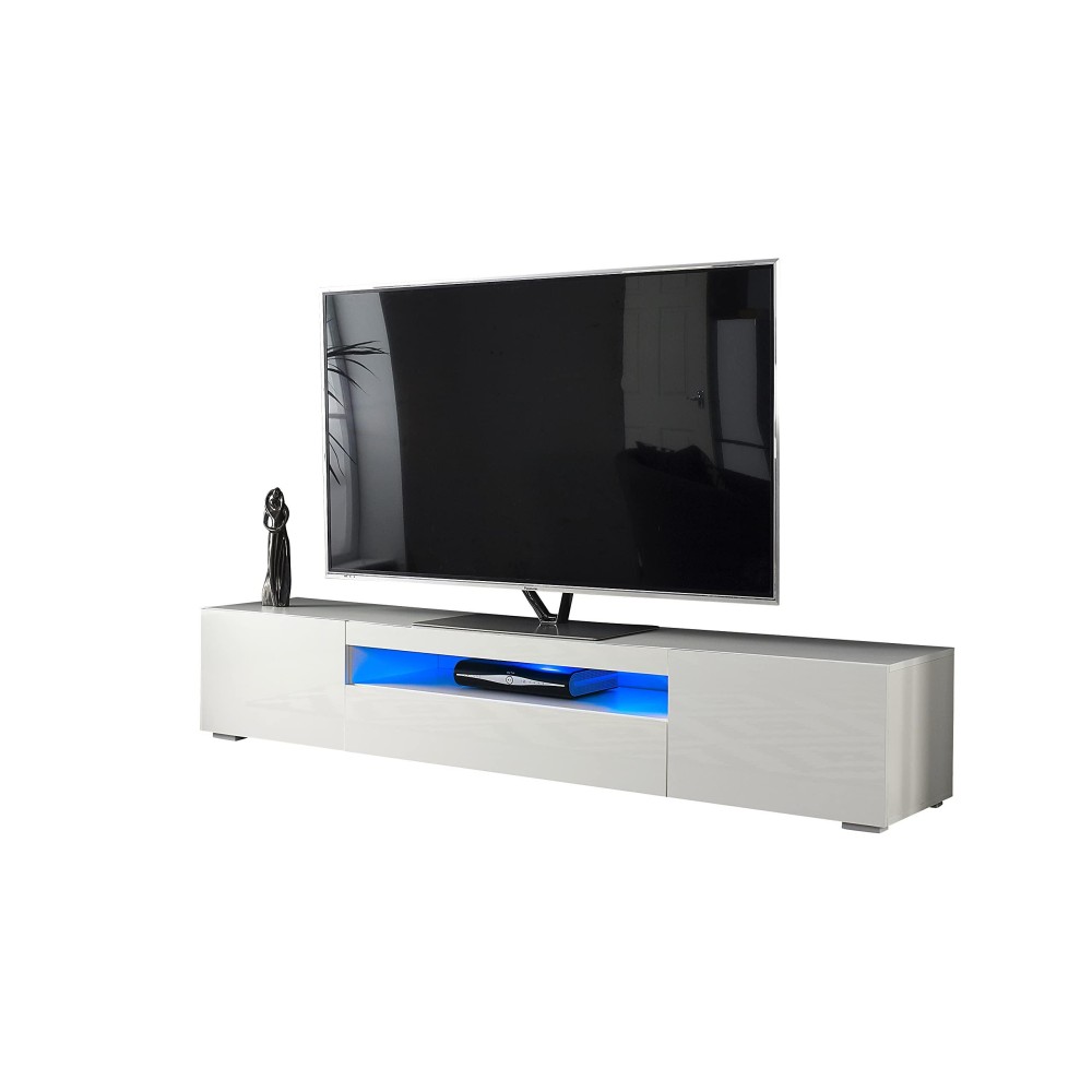 Mmt Furniture Designs White Tv Stand With Rgb Red Led Lights, Drawers & Cabinets - Media Console Shelf & Modern Entertainment Center For Living Room - Fits 55??To 90??Lcd Tvs