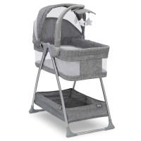 Simmons Kids City Sleeper Bedside Bassinet Portable Crib - Activity Mobile Arm With Nightlight, Vibrations, Twinkle Lights And Rotating Stars, Grey Tweed