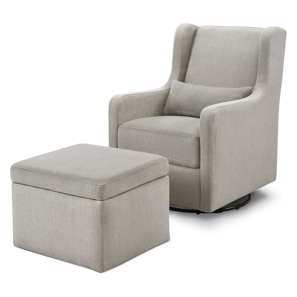 Carter'S By Davinci Adrian Swivel Glider With Storage Ottoman Performance Grey Linen, Water Repellent And Stain Resistant Fabric, Greenguard Gold & Certipur-Us Certified