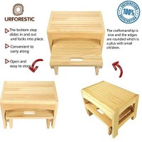 Urforestic Handcrafted 100% Solid Wood Bed Step Stool-Foot Stool Kitchen Stools Bed Steps Small Step Ladder Bathroom Stools (Beige)