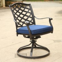 Outdoor Patio Aluminum Swivel Rocker Dining Chair With Cushion, Set Of 2, Navy Blue(D0102H7C6Ft)