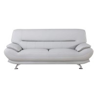 Benjara Faux Leather Upholstered Wooden Sofa With Tufted Cushioned Back, Light Gray And Silver