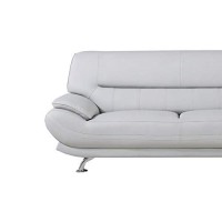 Benjara Faux Leather Upholstered Wooden Sofa With Tufted Cushioned Back, Light Gray And Silver