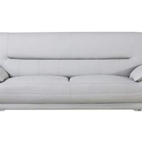 Benjara Faux Leather Upholstered Wooden Sofa With Tufted Cushioned Back, Light Gray And Silver