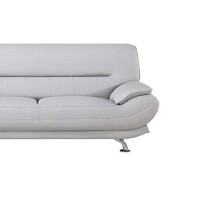 Benjara Faux Leather Upholstered Wooden Sofa With Tufted Cushioned Back, Light Gray And Silver