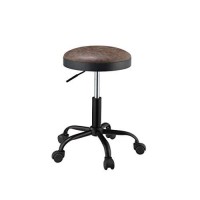 Benjara Adjustable Metal Stool With Leatherette Seat, Set Of Two, Brown And Black