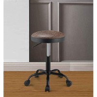 Benjara Adjustable Metal Stool With Leatherette Seat, Set Of Two, Brown And Black