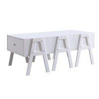 Benjara, White Wooden Convertible Coffee Table With Angled Legs