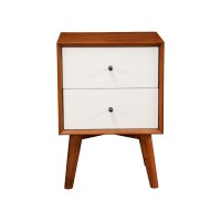 Benjara Stylish Wooden Nightstand With Two Drawers And Flared Legs, Brown And White