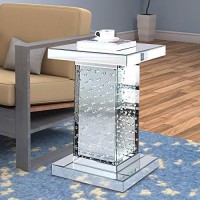 Benjara Wood And Mirror End Table With Faux Crystal Inlays, Clear