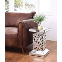 Benjara Wood And Mirror End Table With One Shelf, Black And Clear