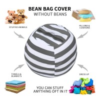 Miaowater 2 Pcs Stuffed Animal Storage Bean Bag Chair Cover, Cotton Canvas Beanbag With Zipper For Organizing Kid'S And Adults Room Grey 24