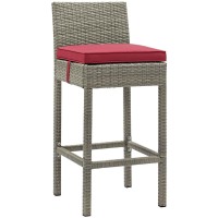 Conduit Bar Stool Outdoor Patio Wicker Rattan Set Of 2 - Light Gray Red Eei-3604-Lgr-Red