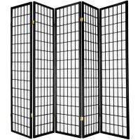 Legacy Decor 5 Panels Room Divider Privacy Screen Partition Shoji Style 6 Ft Tall X 7Ft Wide Black Finish