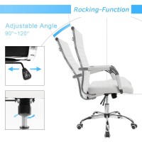 Furmax Ribbed Office Desk Chair Mid-Back Leather Executive Conference Task Chair Adjustable Swivel Chair With Arms