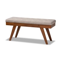 Baxton Studio Alona Mid-Century Modern Medium Grey Fabric Upholstered Wood Dining Bench