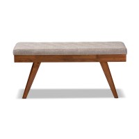 Baxton Studio Alona Mid-Century Modern Medium Grey Fabric Upholstered Wood Dining Bench