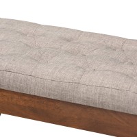 Baxton Studio Alona Mid-Century Modern Medium Grey Fabric Upholstered Wood Dining Bench