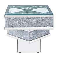 Benjara Wood And Mirror End Table With Tier Design, Clear,