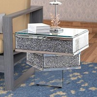 Benjara Wood And Mirror End Table With Tier Design, Clear,