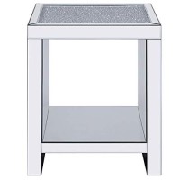 Benjara Wood And Mirror End Table With One Shelf, Clear