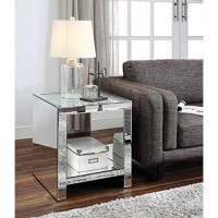 Benjara Wood And Mirror End Table With One Shelf, Clear