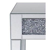 Benjara Wood And Mirror End Table With Faux Crystals Inlay, Clear