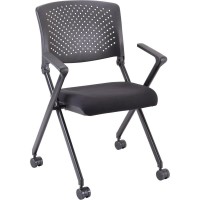 Lorell Plastic ArmsBack Nesting Chair Black Fabric Seat Black Plastic Back Metal Frame 2 Carton