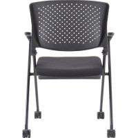 Lorell Plastic ArmsBack Nesting Chair Black Fabric Seat Black Plastic Back Metal Frame 2 Carton