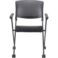 Lorell Plastic ArmsBack Nesting Chair Black Fabric Seat Black Plastic Back Metal Frame 2 Carton