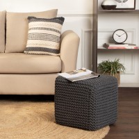 Redearth Cube Pouf Foot Stool Ottoman Hand Knitted Coffee Table Cotton Cord Boho Pouffe Home D Cor Poof Stuffed Footre