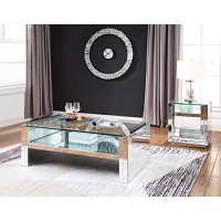 Benjara, Clear Wood And Mirror End Table With Studded Faux Crystals
