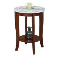 Convenience Concepts American Heritage Round End Table White Faux Marble Espresso