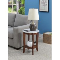 Convenience Concepts American Heritage Round End Table White Faux Marble Espresso