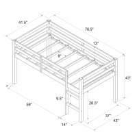 Dhp Milton Twin Loft Bed White Space Saving Junior Size Solid Pine Wood Minimalist Design