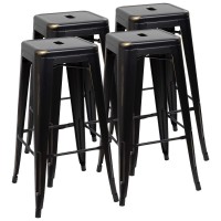 Furmax 30 Inches Metal Bar Stools Bar Height High Backless Stools Indoor Outdoor Stackable Kitchen Stools Set Of 4 Black Gold