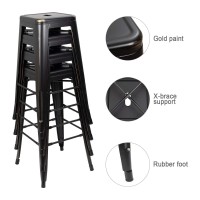 Furmax 30 Inches Metal Bar Stools Bar Height High Backless Stools Indoor Outdoor Stackable Kitchen Stools Set Of 4 Black Gold