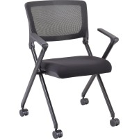 Lorell Plastic Arms Mesh Back Nesting Chair Black Fabric Seat Metal Frame 2 Carton