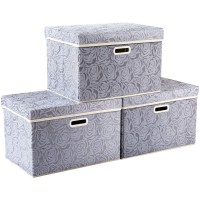 Prandom Large Storage Boxes With Lids 3Pack Fabric Decorative Storage Bins Cubes Organizer Containers Baskets With Handles Fo