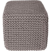 Redearth Cube Hand Knitted Pouf Foot Stool Ottoman Cord Boho Pouffe Poof Accent Stuffed Table Or Footrest For Living Room