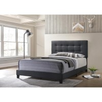 Upholstered bed in charcoal fabricHeadboard with modern button tuftingPlywood and MDF frameRequires box springAvailable in charcoal, grey, and light grey fabric