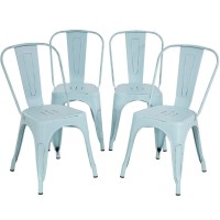 Fdw Metal Chair Dining Chairs Set Of 4 Patio Chair 18 Inches Seat Height Dining Room Kitchen Chair Tolix Restaurant Chairs Trattoria Bar Stackable Chairs Metal Indoor Outdoor Chairs,Blue