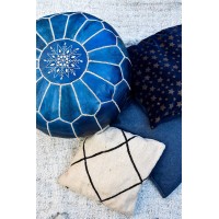 Premium Moroccan Leather Pouf - Handmade - Delivered Stuffed - Ottoman, Footstool, Floor Cushion (Blue Sky)