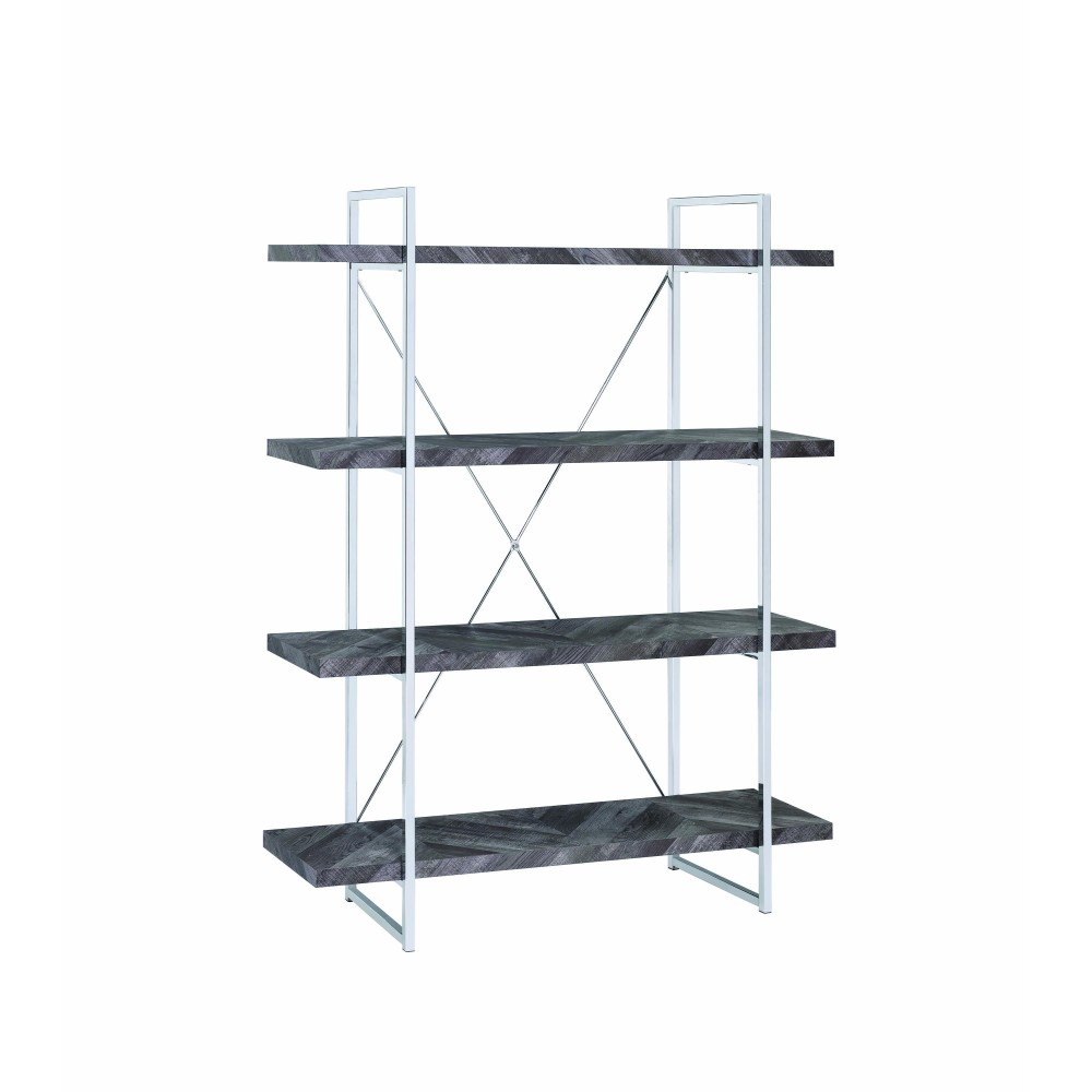 Grimma 4Shelf Bookcase Rustic Grey Herringbone