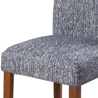 Benjara Textured Fabric Upholstered Parson Dining Chair With Wooden Legs, Set Of Two, Blue And Brown