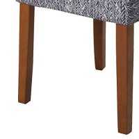 Benjara Textured Fabric Upholstered Parson Dining Chair With Wooden Legs, Set Of Two, Blue And Brown