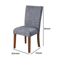 Benjara Textured Fabric Upholstered Parson Dining Chair With Wooden Legs, Set Of Two, Blue And Brown