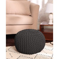 Redearth Round Pouf Foot Stool Ottoman Cotton Hand Knitted Dori Pouffe Cord Boho Home D Cor Stuffed Cable Poof For Livin