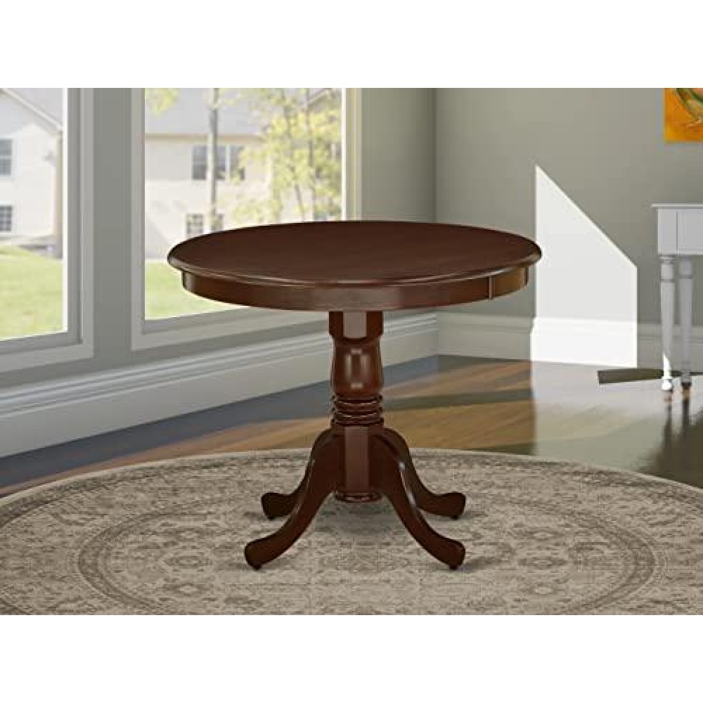 East West Furniture Ant-Mah-Tp Antique Dining Room Round Kitchen Table Top With Pedestal Base, 36X36 Inch, Mahogany